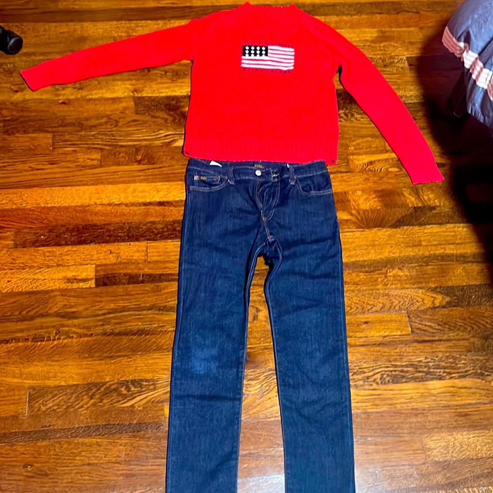 Ralph Lauren jeans 14 & Ralph Lauren flag  cotton pullover in very good shape